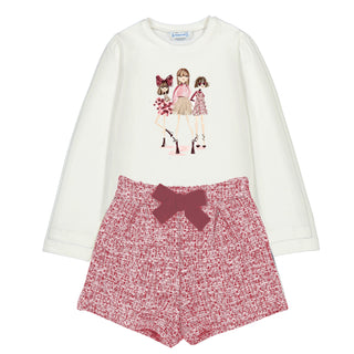 Mayoral - Girls Cherry Red Tweed Style Short Set