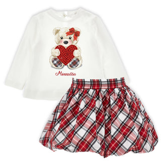 Monnalisa - Red Check Teddy Bear Skirt Set