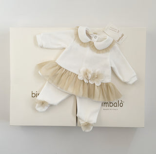 Bimbalo - Baby Girls Cream & Gold Flower Two Piece