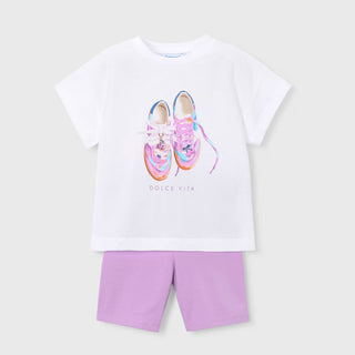 Mayoral - Girls Dolce Vita Fruit Print Top & Lilac Cycle Shorts