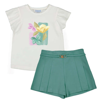 Mayoral - Girls Green Floral Top & Green Short Set