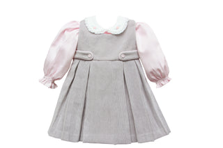 Pretty Originals - Girls Grey & Pink Pinafore Dress