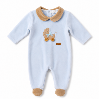 Ninnaoh - Baby Boys Blue & Tan Pram Baby Grow Two Piece Set