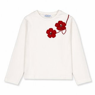 Mayoral - Girls Ivory Top With Red Floral Appliqué