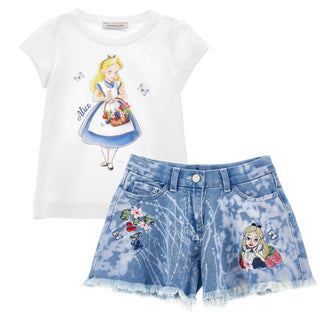 Monnalisa - Alice In Wonderland Denim Short Set