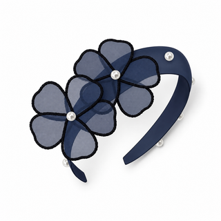 Mayoral - Girls Navy Velvet Floral Pearl Headband