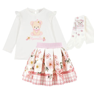 Monnalisa - Girls Pink Teddy Bear Skirt Set