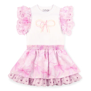 A Dee - Girls Bowtique Chic Bow Print Skirt Set