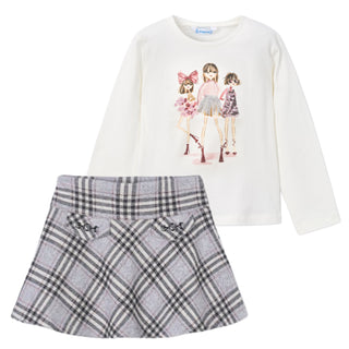 Mayoral - Girls Silver & Makeup Pink Skirt Set