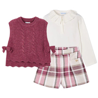 Mayoral - Girls Cherry Check Short Three Piece Short Set