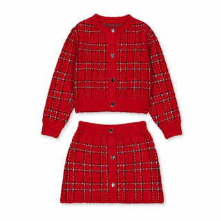 Mayoral - Red Checked Cardigan & Skirt Set