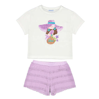Mayoral - Girls Lilac Top & Ruffle Short Set
