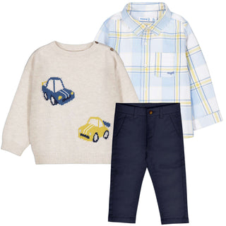 Mayoral - Baby Boys Car Jumper, Shirt & Trouser Set