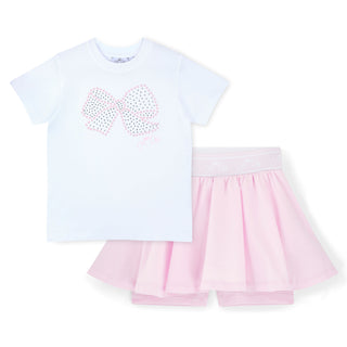 A Dee - Girls Bowtique Chic Pink Skort Set With Diamanté Bow