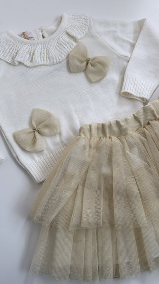 Bimbalo - Girls Ivory Bow Jumper & Tulle Skirt Set