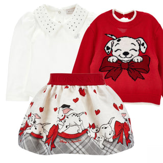 Monnalisa - Baby Girls Dalmatian Shirt, Jumper & Skirt Set