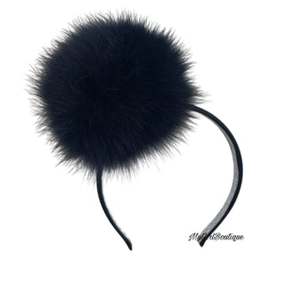 Bimbalo - Girls Navy Fur Pom Hairband