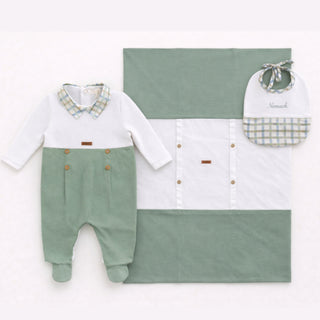 Ninnaoh - Baby Boys Babygrow, Bib & Blanket Set