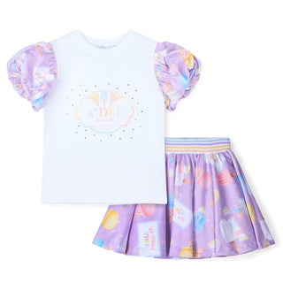 A Dee - Girls Pastel Parlour Ice Cream Frill Print Skirt Set