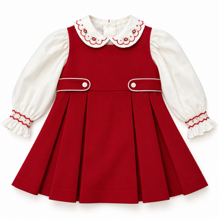 Pretty Originals - Girls Red Pinafore Dress & Shirt