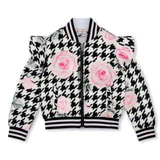 A Dee - Girls Winter Bloom Autumn Houndstooth Print Jacket