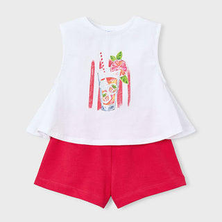 Mayoral - Girls Citrus Top & Red Short Set