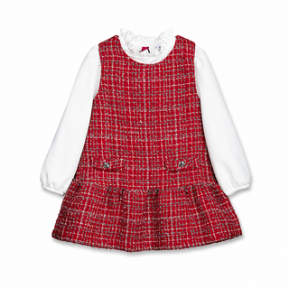 Mayoral - Girls Red Tweed Pinafore Dress & White Top Set
