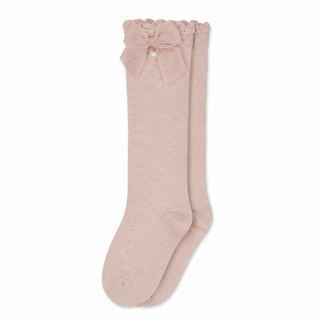 Mayoral - Girls Blush  Knee High Bow Socks With Pearl Charm