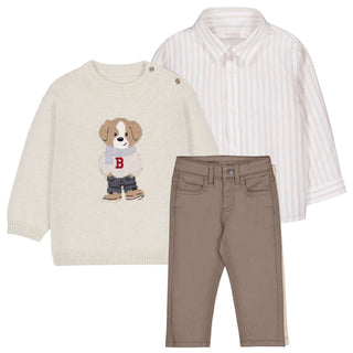 Mayoral - Boys Beige Jumper, Shirt & Trouser Set