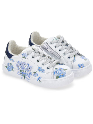 Monnalisa -  White Leather Blue Floral Trainers