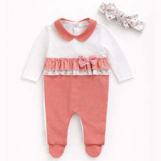 Ninnaoh - Baby Girls Coral Baby Grow & Headband Set