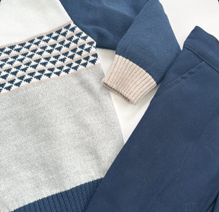 Bimbalo - Boys Navy & Beige Three Piece Trouser Set