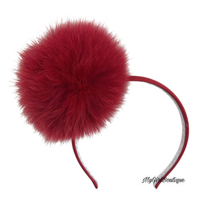 Bimbalo - Girls Red Fur Pom Hairband