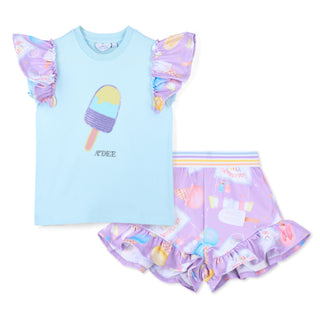 A Dee - Girls Pastel Parlour Ice Cream Print Short Set