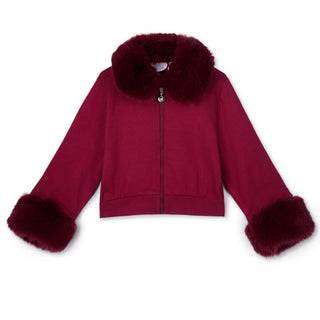 A Dee - Chevron Charm Audrey Faux Fur Trim Bomber Deep Cherry