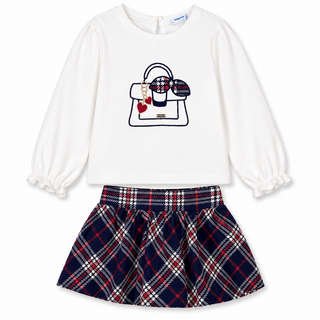 Mayoral - Baby Girls Navy Handbag Print Top & Skirt Set