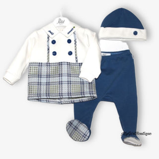 Petit Italia - Blue & Green Check Two Piece With Hat