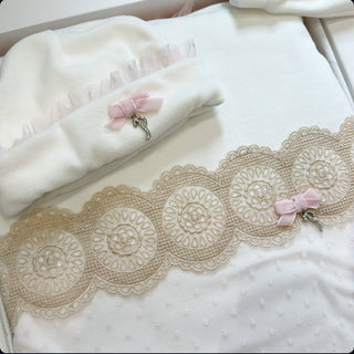 Petit Italia - Pink & Cream Baby Grow Hat Bib & Blanket Set