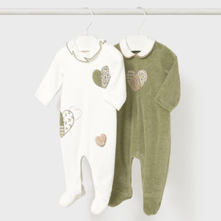 Mayoral - Baby Girls Ivory & Basil Green Baby Grows