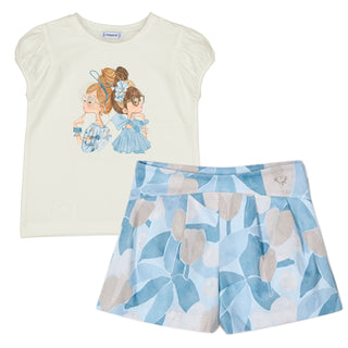 Mayoral - Girls Doll Top & Printed Short Set Sky