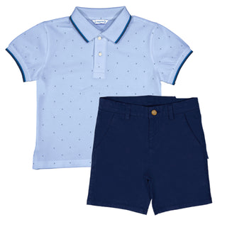 Mayoral Boys - Powder Blue Polo Top & Navy Shorts