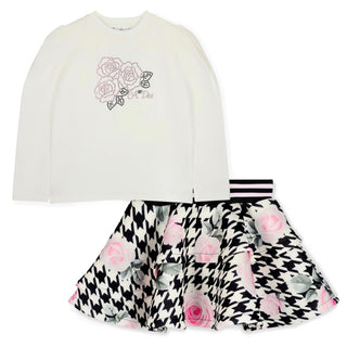 A Dee - Girls Winter Bloom Houndstooth Print Rose Skirt Set