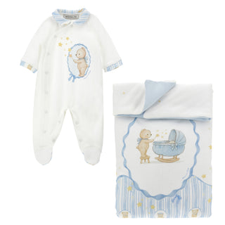 Monnalisa - Baby Boys Teddy Bear Baby Grow & Blanket Set