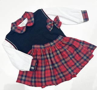 Pretty Originals - Girls Red Check Three Piece Skirt Set