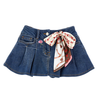 Monnalisa - Girls Jessie White Top & Denim Skirt Set
