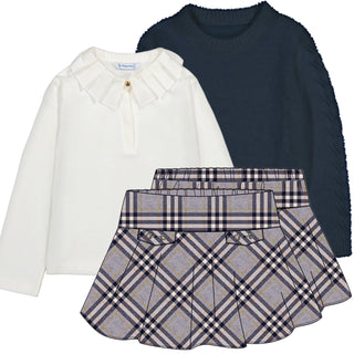 Mayoral - Girls Navy Check Three Piece Jumper Set