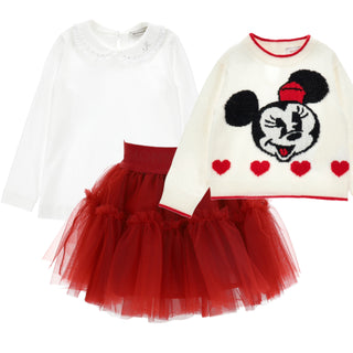 Monnalisa - Minnie Mouse Cream & Red Three Piece Knit Jumper Set