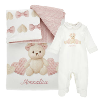 Monnalisa - Baby Girls Teddy Bear Baby Grow & Blanket Set
