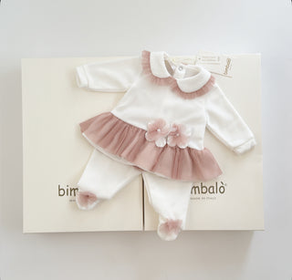 Bimbalo - Baby Girls Ivory & Pink Flower Two Piece