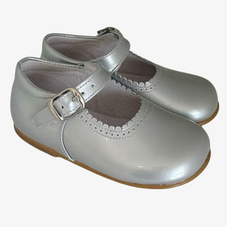 Pretty Originals - Girls Silver Metallic Patent Leather Mary Jane Shoes